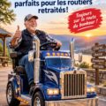 Des anciens camionneurs profitant d'un scooter de mobilité dans un parc.