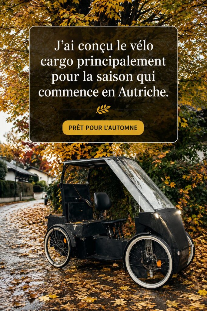 Un vélo cargo aux couleurs vives, prêt pour une sortie en pleine nature avec des enfants.