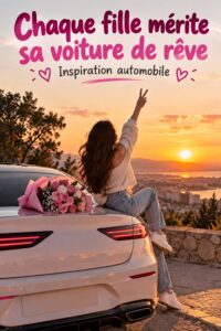 Femme souriante à côté de sa voiture électrique