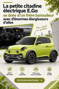 Voiture électrique compacte d'E.Go sur un chemin urbain