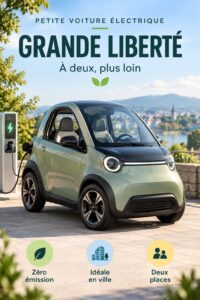 Voiture électrique compacte à deux places dans un environnement urbain