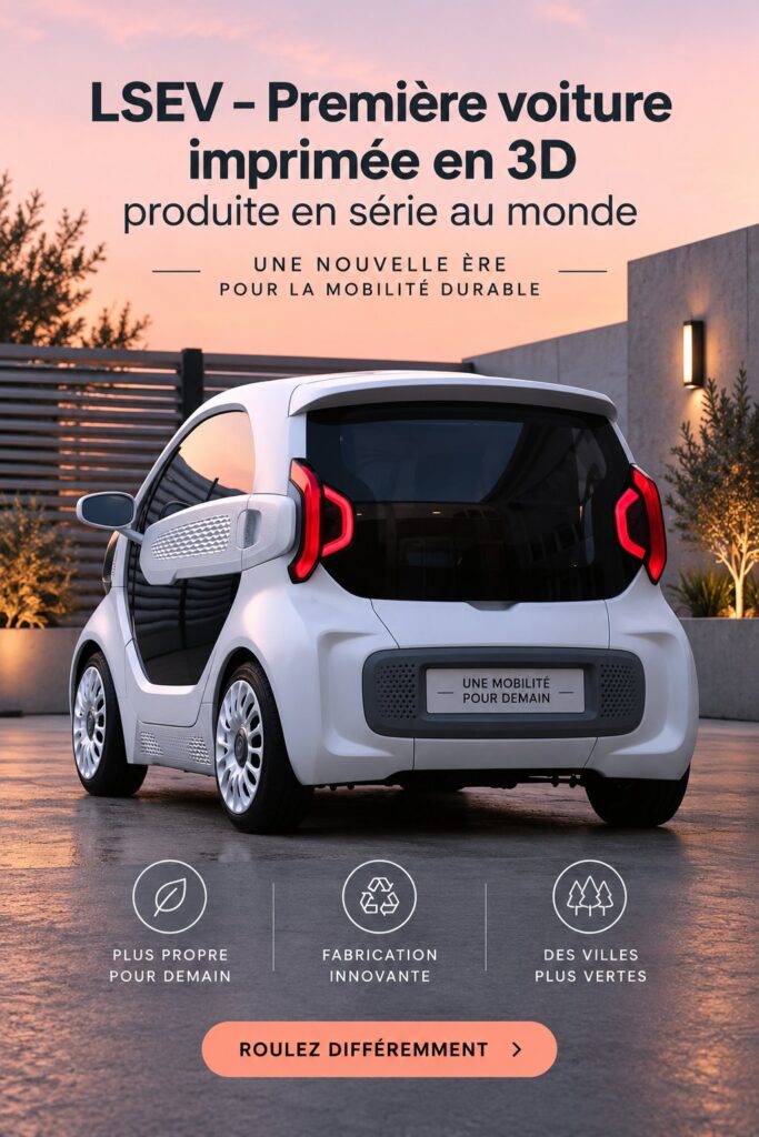 Voiture électrique élégante imprimée en 3D, représentant l'avenir de l'automobile durable.