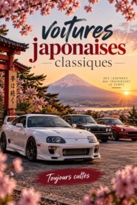 Une voiture japonaise classique garée au soleil, représentant l'élégance du design automobile.