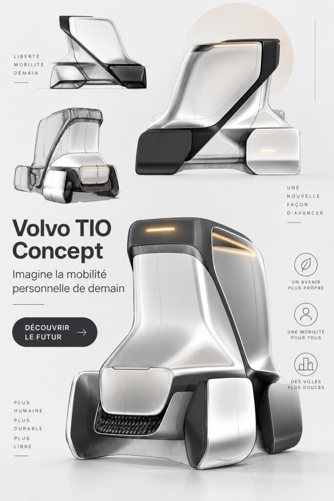 Concept Volvo TIO illustrant l'avenir de la mobilité personnelle avec un design futuriste