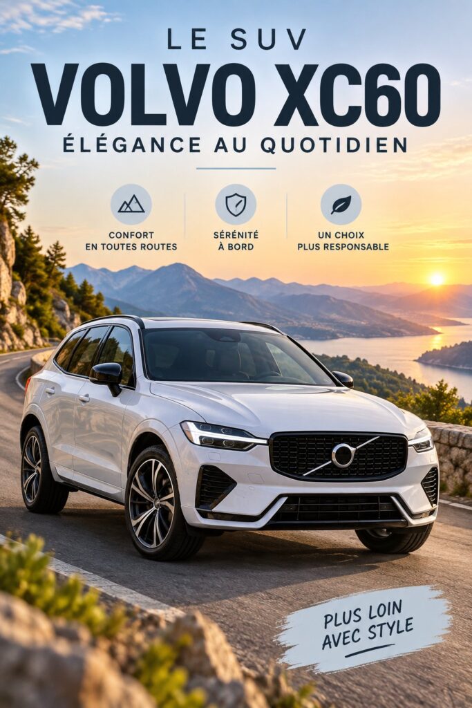 Volvo XC60 sur une route pittoresque alpin, mettant en avant son design moderne.