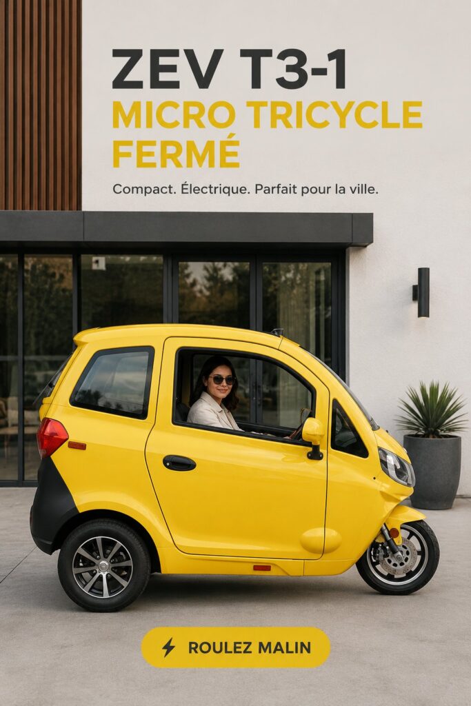 ZEV T3-1, un tricycle électrique moderne et innovant sur un fond urbain