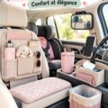 Illustration d'une voiture élégamment équipée d'accessoires pratiques pour mamans
