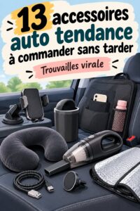 Photo d'accessoires auto tendance disposés sur un fond clair, représentant le style moderne et pratique.