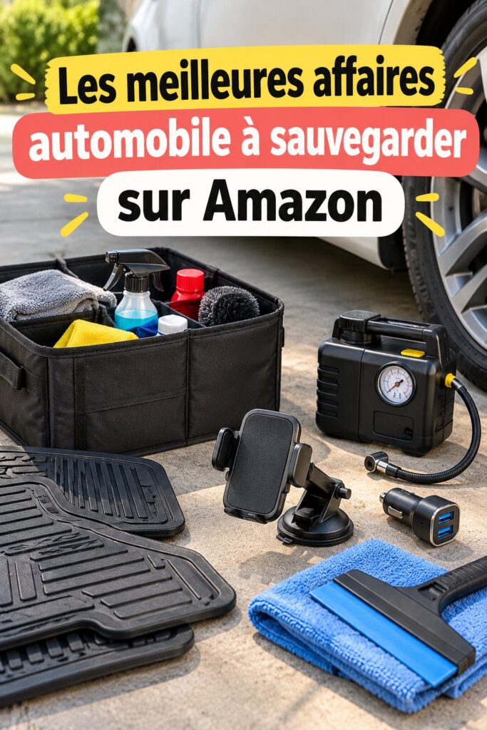 Un aperçu de divers accessoires automobiles disponibles sur Amazon, parfaits pour améliorer votre véhicule.
