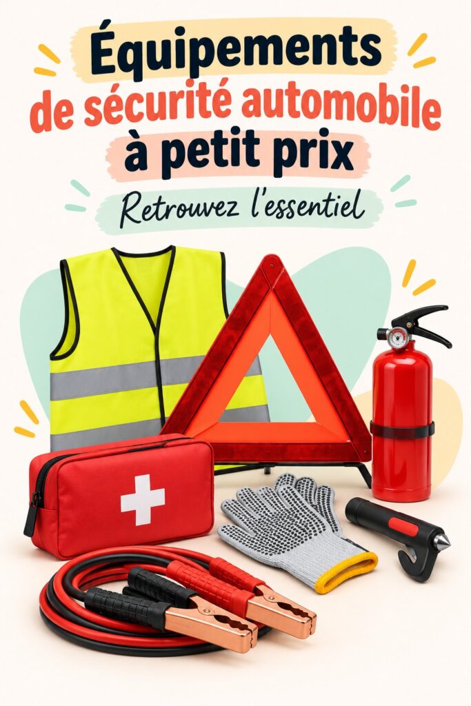 Équipements de sécurité automobile visibles dans une voiture, comprenant des dispositifs de signalisation et des systèmes de retenue.
