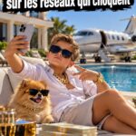 Un groupe de jeunes riches posant avec des voitures électriques dans un cadre luxueux.