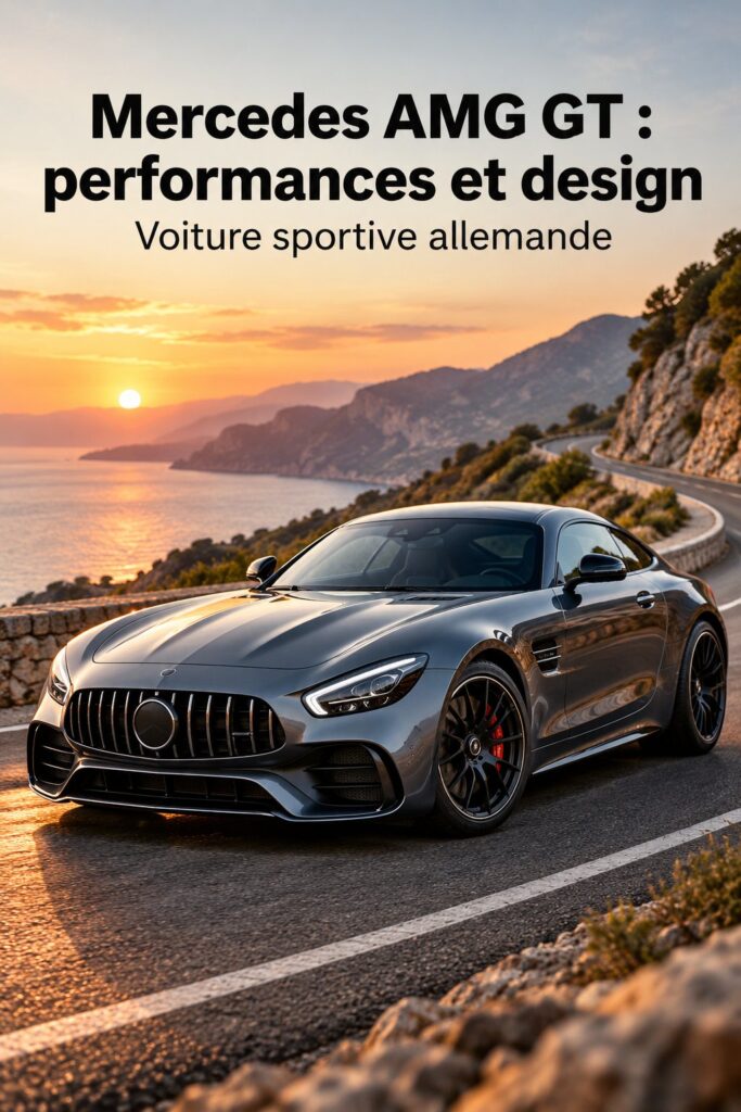 Mercedes AMG GT exposée sur une route ensoleillée, mettant en avant son design élégant