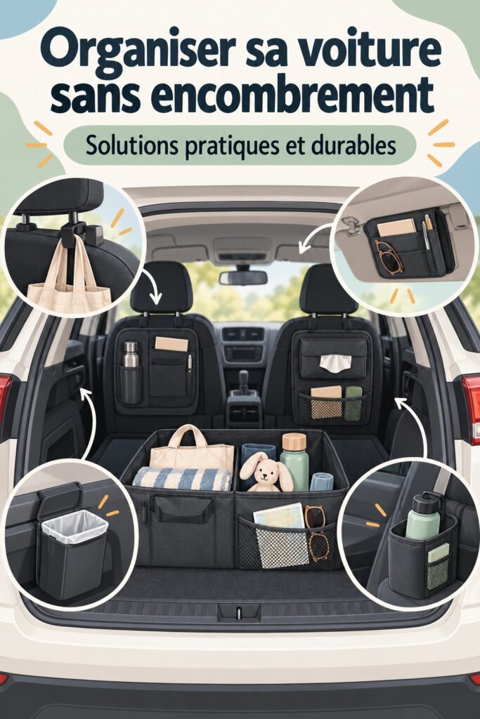 Intérieur d'une voiture organisée avec des accessoires de rangement
