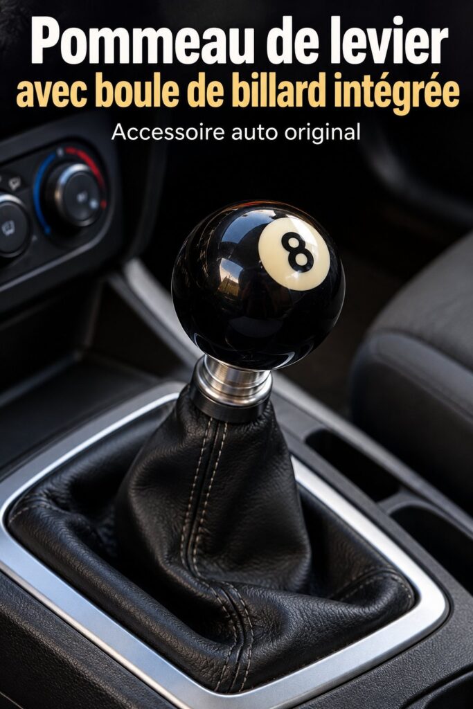 Pommeau de levier de vitesse avec une boule de billard colorée, mettant en avant son design unique.