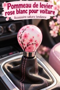 Pommeau de levier rose et blanc installé dans une voiture moderne