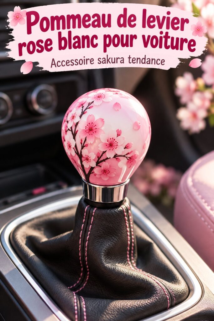 Pommeau de levier rose et blanc installé dans une voiture moderne