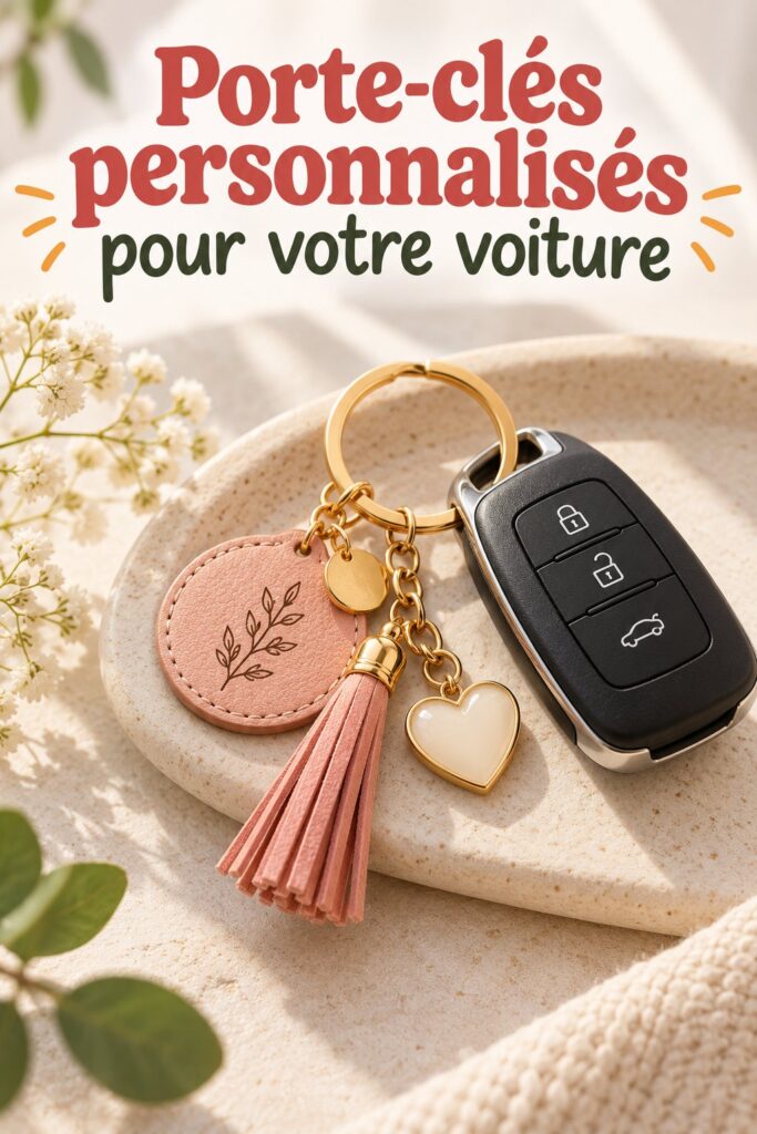 Porte-clés personnalisés sur un tableau avec divers styles et couleurs pour voitures