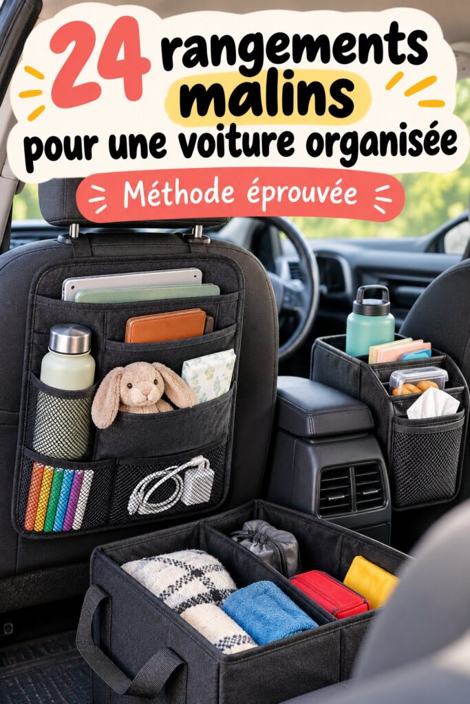 Voiture bien organisée avec différents accessoires de rangement pratiques