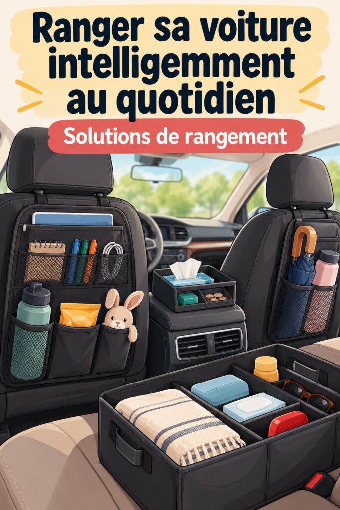 Voiture bien organisée avec des accessoires pour un rangement optimal et pratique.
