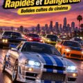 Affiche de Fast and Furious avec des voitures électriques emblématiques en action.